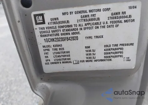 2005 Chevrolet Silverado 2500Hd Ls z USA, uszkodzony, nr VIN 1GCHK23235F842020